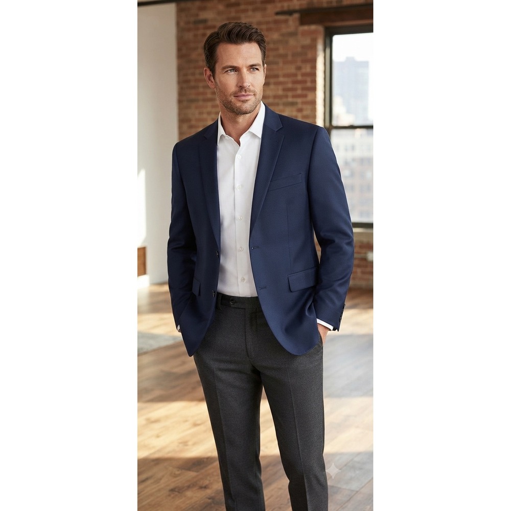 Nick Graham Mens Blazer 44R Dark Navy Blue Two Button Classic Preppy Suit Jacket
